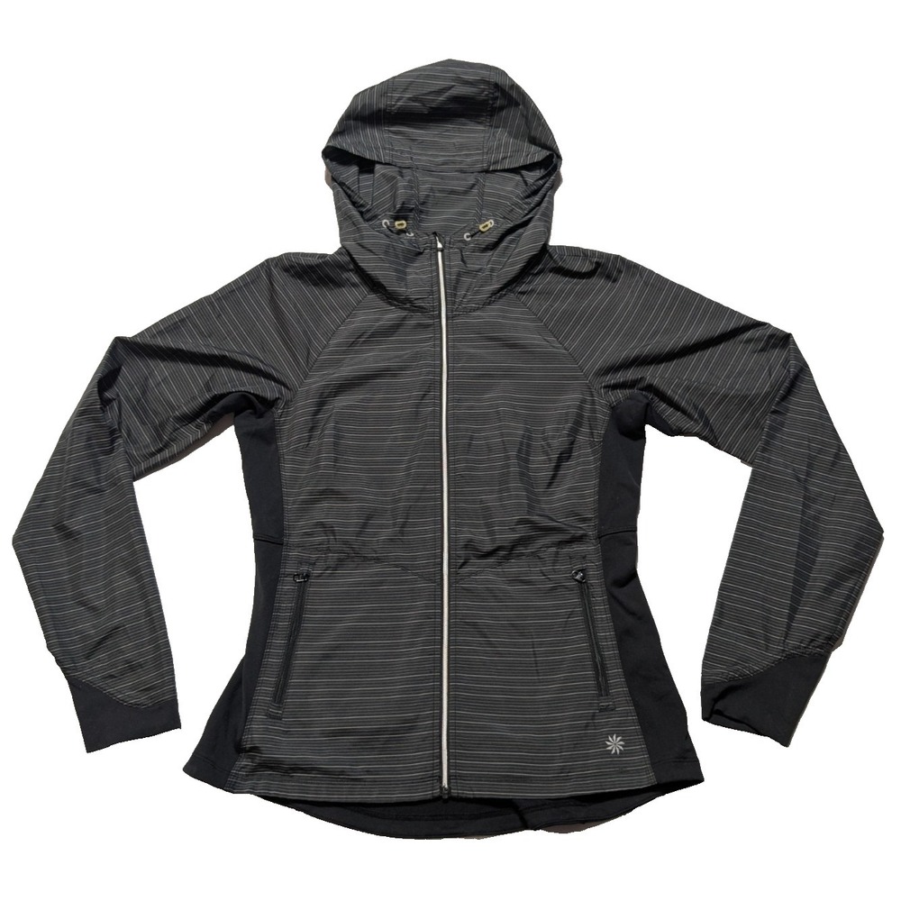 Athleta Hooded Lightweight‎ Black Gray Stripe - Women XS? Activewear Jacket